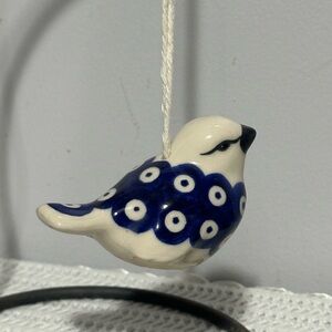 Ceramic polish pottery Blue and White Bird Ornament